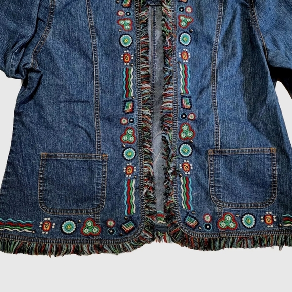 Chico's Embroidered Denim Jacket - Blue and Green - Picture 4 of 10